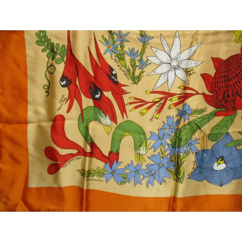 Floral Print‎ Orange Border Square Scarf Size 1